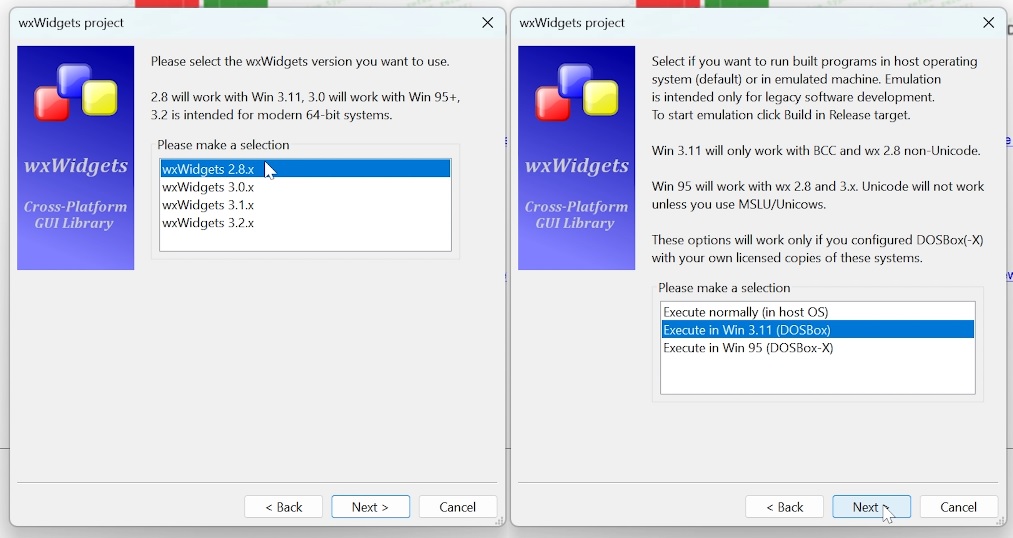 wxWidgets selection and Win 3.11/95 integration choice